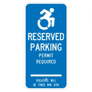 Handicap Reserved Parking Permit Required Blue Aluminum Sign
