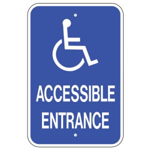 Accessible Entrance with Handicap Symbol Blue Aluminum Sign