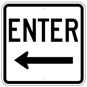 Enter Sign with Left Arrow Square Aluminum Sign