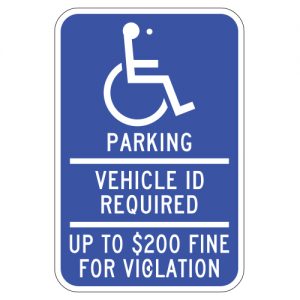 Handicap Symbol Parking Vehicle ID Required Minnesota Aluminum Sign