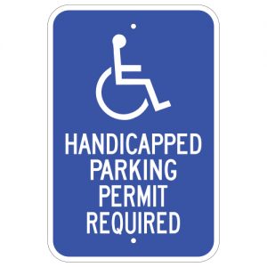 Handicapped Parking Permit Required with Symbol Blue Aluminum Sign