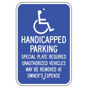 Handicapped Parking with Symbol Special Plate Required Blue Massachusetts Aluminum Sign