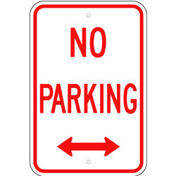 No Parking with Left Right Arrow Aluminum Sign