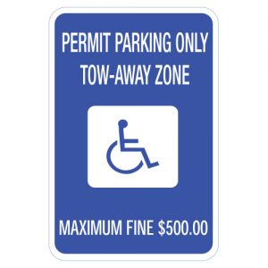 Permit Parking Only Tow-Away Zone Blue Georgia Aluminum Sign