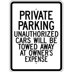 Private Parking Unauthorized Cars Will Be Towed Aluminum Sign