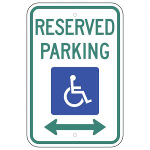 Reserved Parking with Handicap Symbol and Left Right Arrow Aluminum Sign